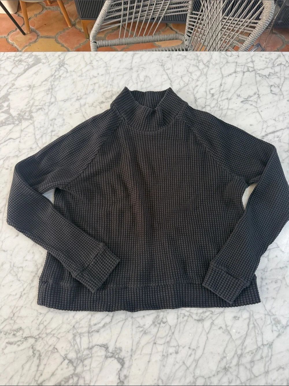 The North Face Chabot Black Waffle Knit Mock Neck Sweater Top Women's Sz L
